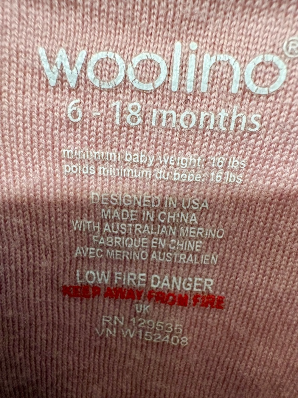 Woolino 6-18 month Strawberry Sleep Bag with Feet - Picture 2 of 4